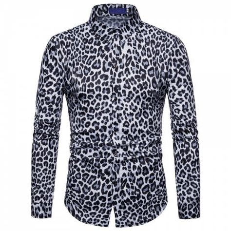 Men Casual Shirt Leopard Print Button Down Slim Fit Long Sleeve - WHITE - 2XL Hippie T Shirt, Goth Hippie, Crop Pullover, Pullover Mode, Streetwear Mode, Leopard Print Shirt, Flannel Shirts, Outfit Jeans, Long Sleeve Print Dress