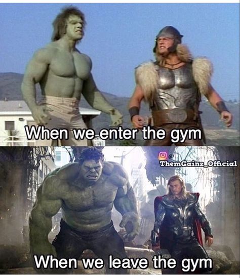 Gym: Before and after Hulk And Thor, Film Marvel, Bd Comics, Marvel Films, Incredible Hulk, Ghost Rider, The Avengers, Avengers Assemble, Marvel Dc Comics