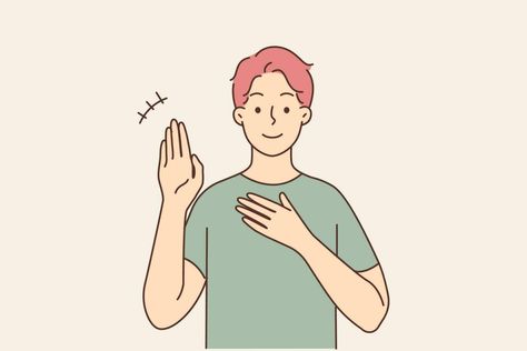 Smiling young man talking using sign language. Happy guy communicate with hand gestures. Alternative communication. Vector illustration. Beautiful Profile Pictures, Hand Gestures, Happy Guy, Sign Language, Aesthetic Stickers, Profile Picture, Vector Art, Communication, Vector Illustration