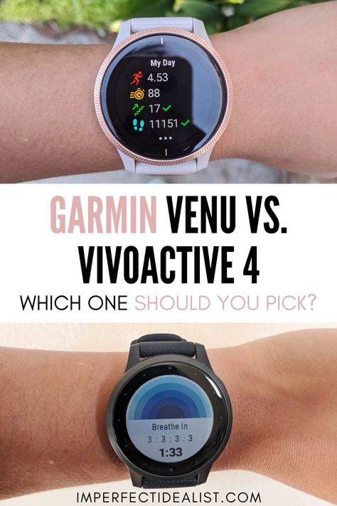 Here's an in-depth comparison of the Garmin Venu vs. Vivoactive 4, plus advice on which one to pick based on your needs. Written by a runner and GPS watch nerd! | Best GPS running watch | GPS running women | Garmin Venu rose gold | Garmin Vivoactive 4s on wrist | Garmin watch Garmin Vivoactive 4s Women, Best Smart Watch For Women, Garmin Venu 2s, Omega Watch Women, Exercise Clothes, Distance Running, Samsung Smart Watch, Classy Watch, Running Watch