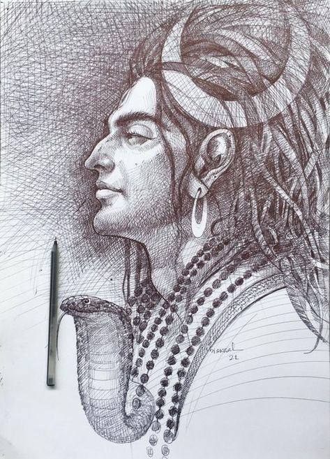 Hindu Tattoos, Shiva Sketch, Tattoos For Men And Women, Pen Art Work, Shiv Shankar, Shiva Tattoo Design, Pen Art Drawings, Hinduism Art, Art Drawings Sketches Pencil