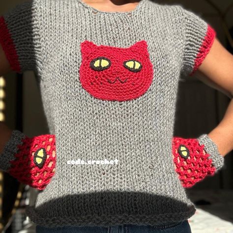 Crochet Cat, Crochet Top, Crochet, Clothes