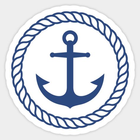 Sticker featuring a dark blue anchor inside a rope border Sailor Logo, Border Sticker, Art Logos, Rope Border, Ship Anchor, Old Key, Marine Art, Boat Anchor, Nautical Party