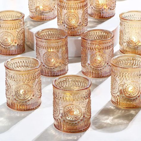 Wedding Decorations Gold, Gold Votive Candle Holders, Christmas Party Table Decorations, Gold Votive Candles, Centerpieces For Tables, Home Table Decor, Glass Tealight Candle Holders, Gold Centerpieces, Glass Votive Candle Holders