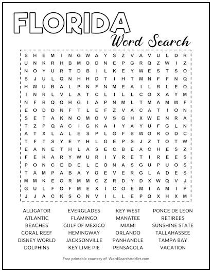 Our Florida word search puzzle features all the best-known things about the Sunshine State! Download this FREE printable for you or your students for a great way to expand vocabulary and learn a… Expand Vocabulary, Word Search Puzzles Printables, Free Printable Word Searches, Word Search Printables, Word Search Puzzles, Sunshine State, The Sunshine, Word Search, Free Printable