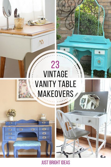 Dresser As Makeup Vanity, Makeup Vanity Paint Ideas Diy, Vanity Refinishing Ideas, Refinished Makeup Vanity, Diy Vanity Painting Ideas, Makeup Vanity Color Ideas, Refurbished Vanity Dresser, Bedroom Vanity Vintage, How To Make A Dresser Into A Vanity