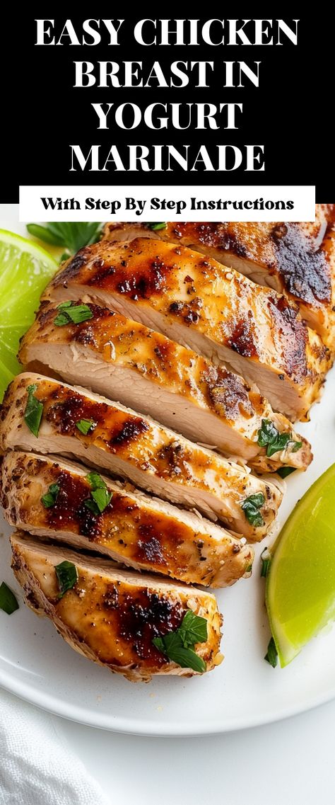 Image for Easy Chicken Breast in Yogurt Marinade Marinades For Chicken Breast, Chicken Marinade Yogurt, Yogurt Chicken Marinade, Greek Yogurt Chicken Marinade, Chicken Breast Marinade, Juicy Chicken Breast, Yogurt Marinade, Greek Yogurt Chicken, Easy Chicken Breast