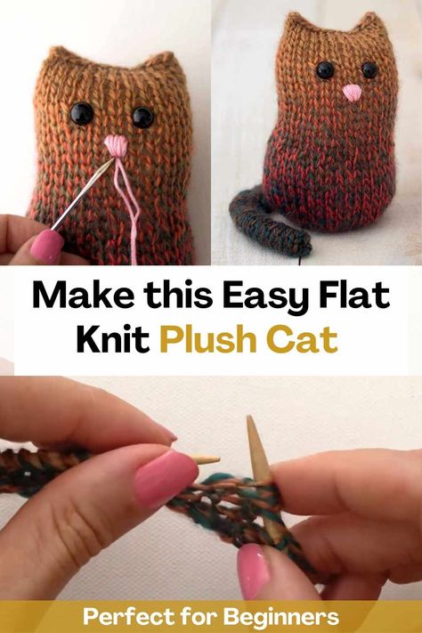 Cat Knitting Pattern Free, Patterns For Stuffed Animals, Cat Knitting Pattern, Cat Knitting, Basic Knitting, Crochet Cat Toys, Easy Knitting Patterns Free, Knitted Toys Free Patterns, Learn To Knit