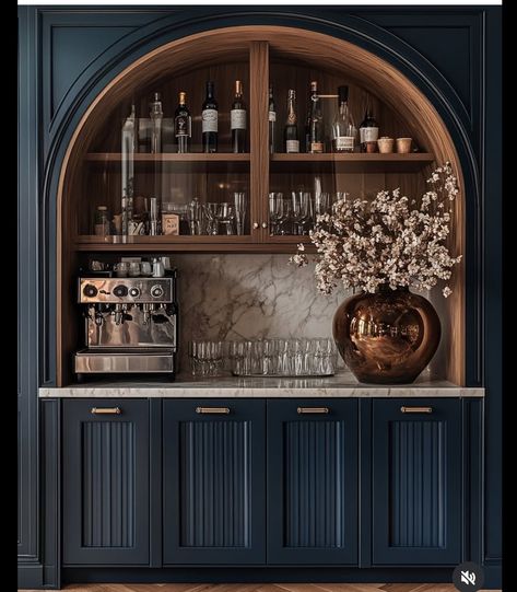 California Mediterranean Homes, Built In Wet Bar, Wet Bar Designs, Bar Nook, Whiskey Room, Butler’s Pantry, House Dining Room, Barn Renovation, Built In Bar