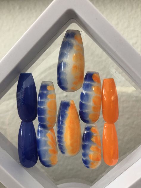 Excited to share this item from my #etsy shop: Blue and orange tie dyed press on nails Orange Tie Dye Nails, Purple Blue And Orange Nails, Electric Blue And Orange Nails, Navy Blue Orange Nails, Navy Blue And Orange Nails, Turquoise And Orange Nails, Orange And Blue Nails Design, Navy And Orange Nails, Teal And Orange Nails