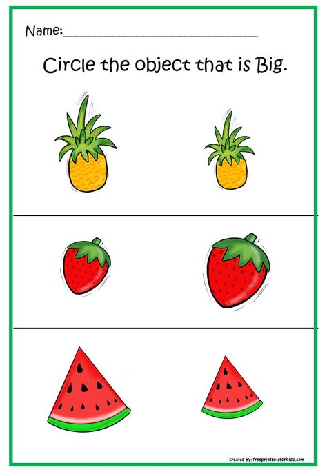 Big Objects, Preschool Worksheets Free Printables, Nursery Worksheets, Pre K Worksheets, Shape Activities Preschool, Fun Worksheets For Kids, Free Preschool Printables, Kids Worksheets Preschool, Free Preschool Worksheets