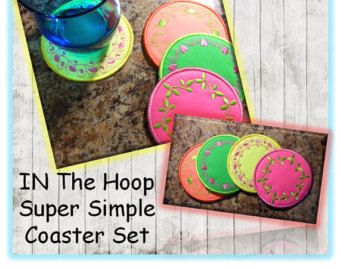 In The Hoop Super Simpl Coaster Embroider Machine Design Set Embroidering Machine, Coasters Cute, Rose Embroidery Pattern, Hoop Projects, Hoop Design, Brazilian Embroidery, Types Of Embroidery, Machine Embroidery Applique, Machine Applique