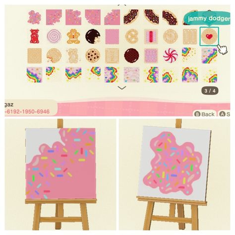 Animal Crossing Candyland, Acnh Candyland Island, Acnh Sweets Shop, Acnh Candy Designs, Acnh Candy Shop, Acnh Candy Path, Acnh Gingerbread, Acnh Candyland, Acnh Halloween Island Ideas