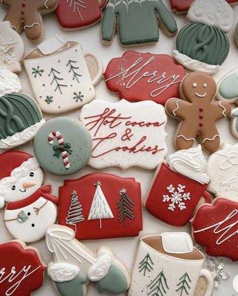 Christmas Decor Cookies Ideas, Hot Cocoa Christmas Cookies, Hot Cocoa Mug Cookies Decorated, Cocoa Mug Cookies Decorated, Christmas Cookies Flood Icing, Holiday Cookies Decorated Ideas, Country Christmas Cookies, Christmas Cookie Sets Royal Icing, Winter Cookie Designs