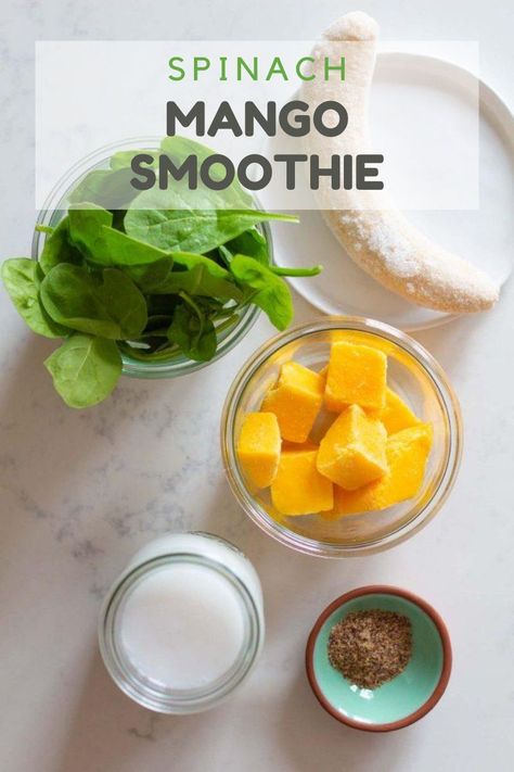 The most delicious way to make a green smoothie is a Spinach Mango Smoothie. No grassy flavor at all and nothing but tropical bliss. The most perfect nutritious start into your day! #spinach #mango #healthysmoothie Smoothie Mango Spinach, Mango And Spinach Smoothie, Green Mango Smoothie, Spinach Drink, Healthy Mango Smoothie, Smoothie Party, Alkaline Smoothie, Mango Smoothie Recipe, Banana Spinach Smoothie