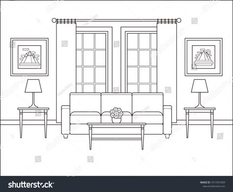 Living Room Measurements, Room Elevation, Room Perspective Drawing, Room Perspective, Living Room Elevation, Living Room Cartoon, Interior Sketching, Felt Doll House, Square House Plans