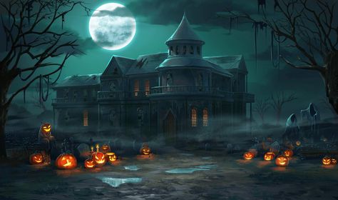 Gacha Halloween Background, Dark Castles, Backgrounds Gacha, Horror Atmosphere, Banner For Discord, Fairy Landscape, Spooky Halloween Pictures, Blue Texture Background, Thumbnail Background