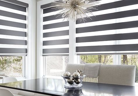 Modern Window Blind, Outdoor Blinds Patios, Persiana Sheer Elegance, Automatic Blinds, Sheer Blinds, Patio Blinds, Zebra Blinds, Modern Blinds, Living Room Blinds