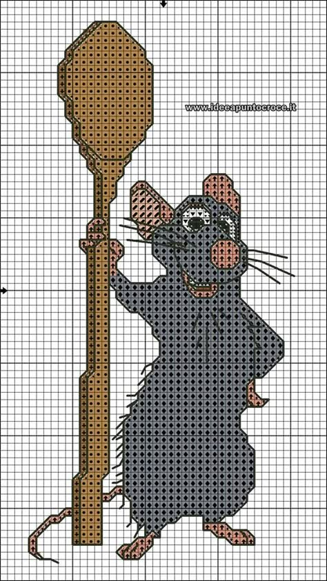 Remy Ratatouille II 2 Of 3 Ratatouille Cross Stitch, Ratatouille Disney, Disney Cross Stitch Patterns, Cross Stitch Boards, Stitch Cartoon, Art Perle, Beautiful Cross Stitch, Disney Cross Stitch, Cross Stitch Bookmarks