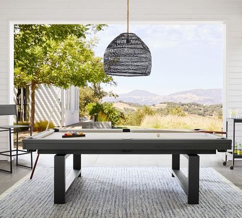 Oden Eco-Friendly Indoor/Outdoor Rug | Pottery Barn Outdoor Pool Table, Metal Pool, Pool Table Slate, Black Pottery, Vintage Crockery, Outdoor Dinnerware, Small Entryways, Pool Tables, Outdoor Furniture Sale