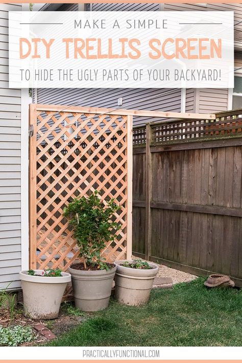 Build a simple DIY trellis screen in a few hours to hide eyesores in your yard! Add a climbing vine and the trellis will be covered in pretty flowers! Trellis Screen, Backyard Trellis, Diy Privacy Screen, Diy Garden Trellis, Trellis Ideas, Backyard Area, Trendy Plants, Diy Trellis, Garden Vines