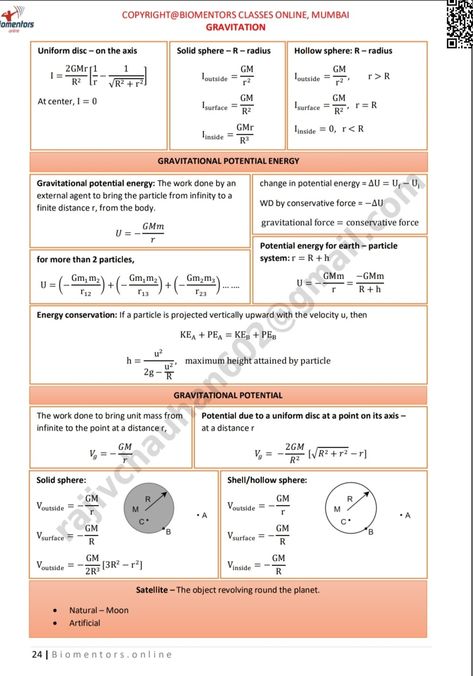 Gravitation Formula Sheet Class 11, Gravitation Notes Class 11, Gravitation Notes, Gravitational Potential Energy, Formula Sheet, Neet Notes, Physics Lessons, Basic Physics, Physics Formulas