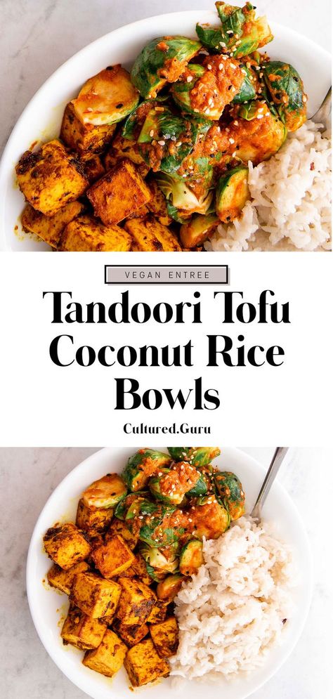 Coconut Rice Bowl, Tofu Bowl Recipe, Tandoori Tofu, Tofu Rice Bowl, Creamy Coconut Rice, Rice Tofu, Tofu Rice, Tofu Bowl, Tofu Vegan