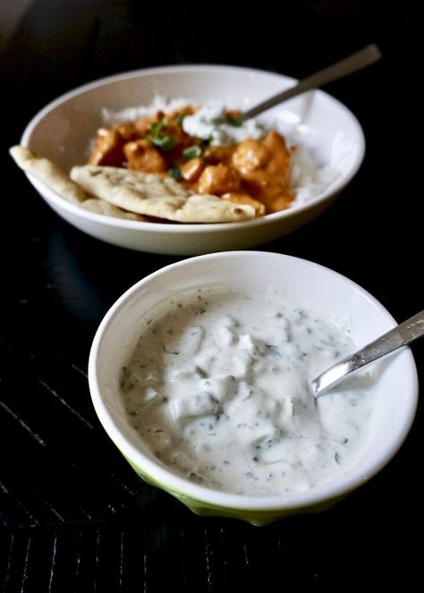 Indian Raita Yogurt Sauce, Riata Dip, Indian Raita, Indian Raita Recipe, Raita Recipe, Raita Recipe Indian, Cucumber Raita, Indian Butter Chicken, Full Fat Yogurt