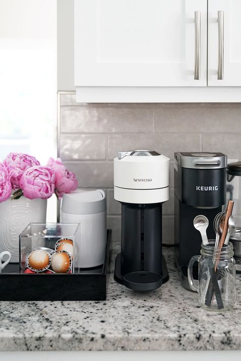 Home Kitchen Nespresso Vertuo Next and Keurig K-Mini Coffee Station Nespresso Vertuo, Nespresso Vertuo Plus Station, Nespresso Vertuo Coffee Bar Ideas, Mini Keurig Coffee Station, Nespresso And Keurig Station, Nespresso Station Coffee Corner, Nespresso Station, Nespresso Coffee Station, Nespresso Coffee Bar Ideas