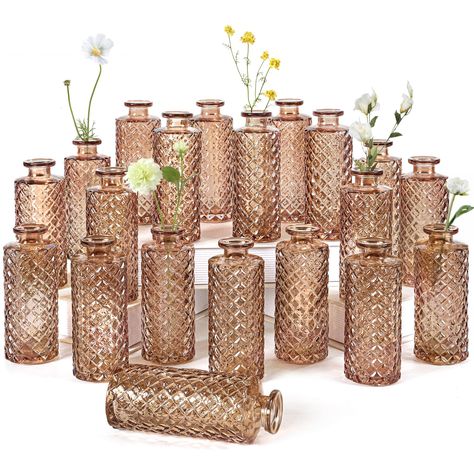 PRICES MAY VARY. 💎【Diamond Bottle Design】Our glass bud vases feature an elegant diamond pattern that adds a touch of sophistication to any space. The crystal-shaped bottles beautifully refract light, creating a dreamlike ambiance. Even without flowers, these vases stand alone as stunning room decor. 💎【Premium Quality】Crafted from thick, durable glass, our retro bud vases are built to last. They are heavy, easy to clean, and highly resistant to breakage. Each vase is carefully wrapped in multip Glass Bottle Painting, Boho Centerpiece, Glass Bud Vases, Long Stem Flowers, Small Glass Vases, Glass Bud Vase, Mini Flowers, Exquisite Decor, Wedding Reception Centerpieces