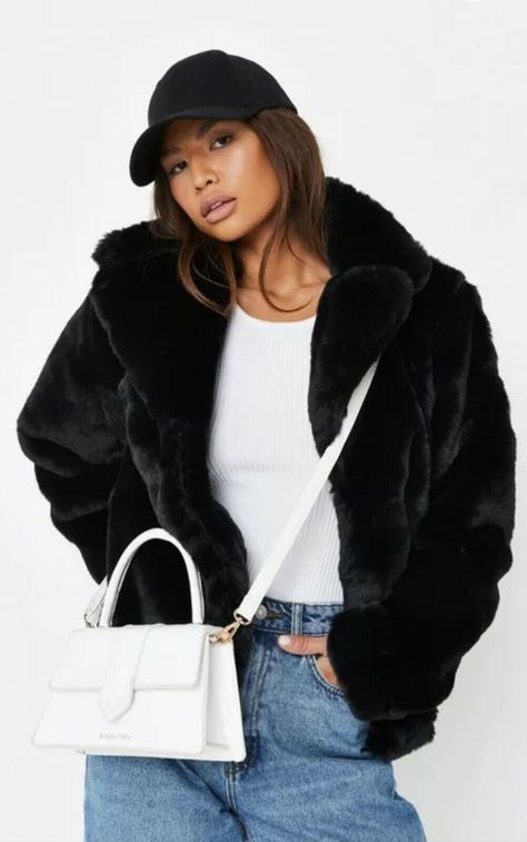 Missguided Petite Short Collar Faux Fur Coat RRP £55 UK 8 Product Details A Soft Faux Fur Coat With Short Collar,Lining And Pockets Bum Graze - Sits On Bum Faux Jacket Outfit, Black Fur Jacket Outfit, Short Fur Coat Outfit, Black Fur Coat Outfit, Fur Jacket Outfit, Short Fur Coat, Black Fur Jacket, Fur Coat Outfit, Black Fur Coat