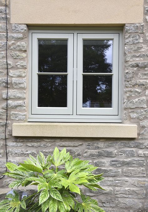 Flush casement window manufactured in Engineered Meranti Hardwood. Cream Flush Casement Windows, French Grey Windows, Light Grey Windows Exterior, Window Colours Ideas, Window Colours Ideas Exterior, Agate Grey Windows, External Windows, Casement Windows Exterior, Grey Window Frames