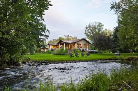 c.1973 Montana Riverfront Home For Sale on 3+ Acres $4.85M - Country Life Dreams American Clay Walls, Custom Treehouse, Riverfront Home, American Clay, Life Dreams, White Oak Floors, Small Ponds, Clay Wall, Rural Life