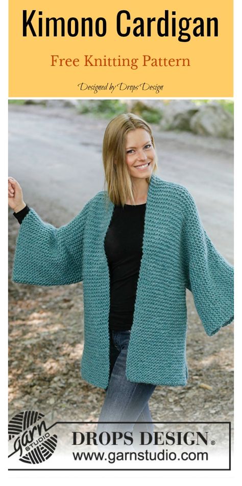 Kimono Cardigan Free Knitting Pattern #freeknittingpattern #jackets #kimonojacket Kimono Knitting Pattern Free, Knit Kimono Pattern Free, Oversize Cardigan Knitting Pattern, Kimono Pattern Free, Pola Kardigan, Pola Sweater, Cardigans Crochet, Ladies Cardigan Knitting Patterns, Double Knitting Patterns