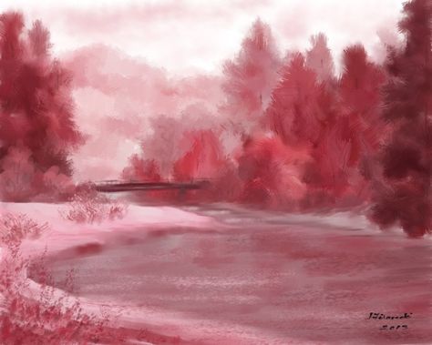 monochromatic pink painting Red Monochromatic Painting, Monochromatic Art Painting, Monochromatic Painting Ideas, Landscape Painting Techniques, Highschool Art, Monochromatic Artwork, Monochrome Landscape, Atmospheric Perspective, Monochromatic Painting