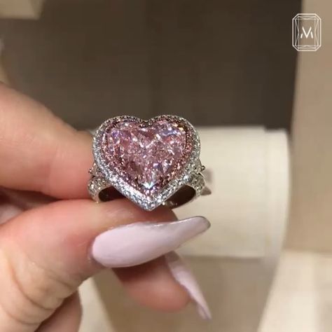 Ori Vechler 万家明 on Instagram: “The MOST Perfect Ring Comes Exactly Like This: Pink and White Pave Diamonds That Surround A Gorgeous Pink Heart Diamond 😱💕😉 A pink diamond…” Engagement Rings Heart Shaped, Engagement Rings Heart, Rings Heart Shaped, Miss Thang, Exo Obsession, Sterling Silver Birthstone Ring, Heart Shaped Engagement Rings, Rings Heart, Luxury Engagement Rings