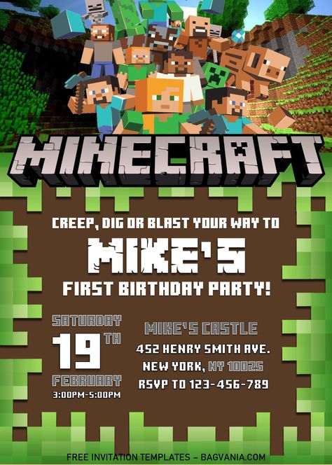 Download Minecraft Birthday Invitation Templates - Editable With MS Word #free #freeinvitation2019 #birthday #disney #invitations #invitationtemplates Birthday Invitation Card Minecraft, Minecraft Party Invitations Templates, Free Minecraft Birthday Invitations, Minecraft Party Invitations Free, Minecraft Party Invite, Minecraft Invites Birthday Invitations, Minecraft Invitations Free Templates, Minecraft Printables Free Templates, Minecraft Birthday Party Invitations