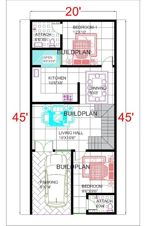 House Plan App, 20x40 House Plans, Autocad Tutorial, Two Story House Design, 2bhk House Plan, Bungalow Floor Plans, Duplex Plans, Layout Plan, Interior Design Drawings