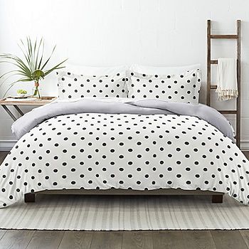 Casual Comfort Painted Polkadot Patterned Reversible Duvet Cover Set, Color: Light Gray - JCPenney California King Duvet Cover, Light Gray Paint, Twin Xl Comforter, King Duvet Cover Sets, Linen Bedroom, Reversible Duvet Covers, Grey Decor, Material Bed, Duvet Cover Pattern