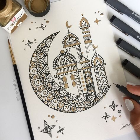 #Ramadan #artwork #mandala #mandalaart #moon #zentangle #art #fun #blackandgold Ramadan Drawing Ideas, Masjid Painting, Ramadan Drawing, Holiday Drawings, Achieving Dreams, Mandala Drawings, Mandala Book, Dreams Quotes, About Ramadan