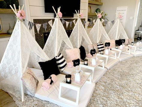 Sleepovers in Paris — Tiny Teepees Apartment Office, Black And White Decor, Slumber Party, 13th Birthday, Slumber Parties, White Decor, Pink Roses, Make Your, Apartment