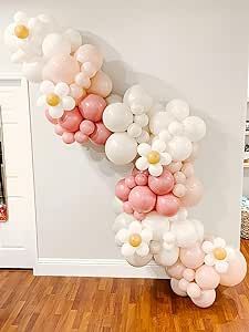 Daisy Balloon Arch Garland Kit -120pcs Flower Balloon Arch, Groovy Balloon Arch for Baby Shower Birthday, Pastel Pink Spring Balloons Arch for Girl Pastel Balloon Arch With Flowers, Groovy Balloon Arch, Daisy Balloon Arch, Flower Balloon Arch, Spring Balloons, Daisy Balloons, Daisy Baby Shower, Balloons Arch, Pastel Balloons