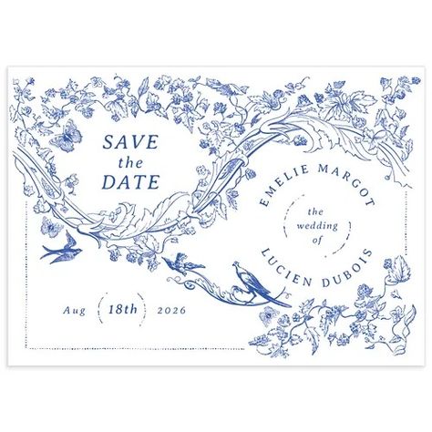 Wedding Save The Dates | Elegant to Rustic Designs | The Knot Toile Wedding, Foil Save The Dates, Wedding Planner App, French Aesthetic, Toile Pattern, Floral Save The Dates, Wedding Enclosure Cards, Save The Date Magnets, Date Cards