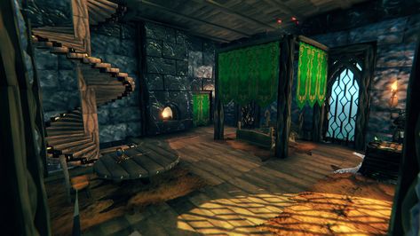 Valheim Crafting Area, Valheim Portal Room, Valheim Bedroom, Valheim Builds, Fantasy Aesthetic, Building A House, Tower, Gaming, Bedroom