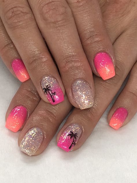 Tropical Vacation Ombré Gel Nails Light Elegance Playful Pink, Tail-gator, Bee in your Bonnet Nail Ideas For Cancun, Beach Vacation Gel Nails, Pedicures For Hawaii, Tropical Shellac Nails, Spring Break Beach Nails, Beach Vacay Nails Acrylic, Pink Cruise Nails, Honeymoon Nails Beach, Cruise Nails Mexico