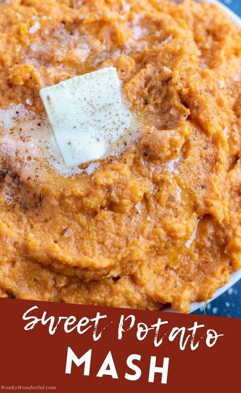 Make this Mashed Sweet Potatoes Recipe for an easy holiday or dinner side dish. Creamy Sweet Potato Mash is the perfect Thanksgiving or Christmas dish. Sweet Potato And Potato Recipes, Sweet Potato Boiled Recipes, Mashed Sweet Potatoes Easy, Sweet Potato Mash With Marshmallows, Mash Sweet Potatoes, Dairy Free Sweet Potato Mash, Easy Sweet Potato Mash, Mashed Sweet Potato Recipes, Savory Sweet Potato Mash