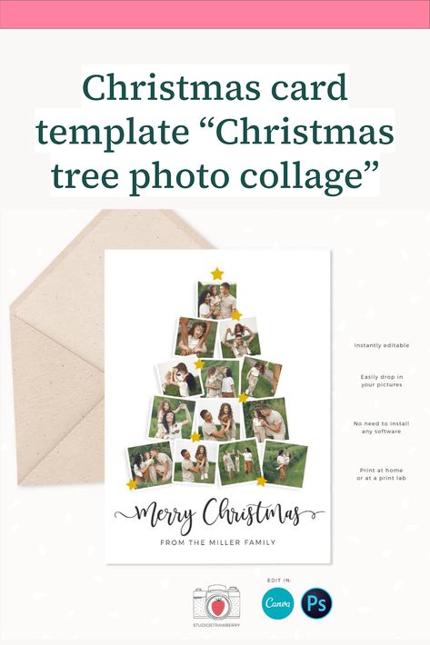 Christmas card template “Christmas tree photo collage” Christmas Photo Template, Christmas Email, Christmas Tree Photo, Photo Christmas Tree, Photography Marketing Templates, Christmas Tree Template, Photo Christmas Cards, Photo Collage Design, Template Christmas