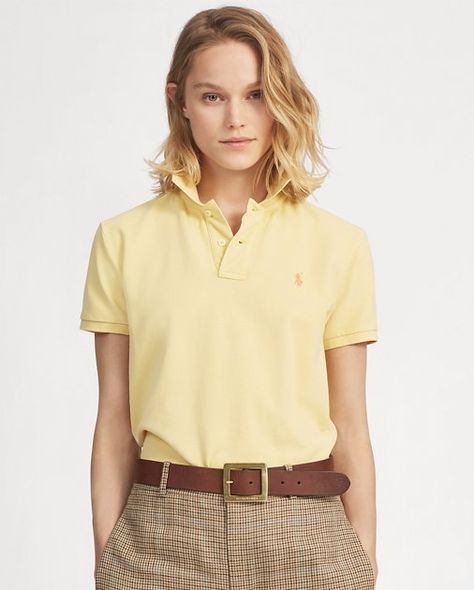 Yellow Polo Shirt Outfit Woman, Polo Shirt Outfit Women's, Polo Shirt Outfit, Polo Shirt Outfits, Yellow Polo Shirt, Beige T Shirts, Blouse Tank Top, Yellow Shirts, Trouser Style