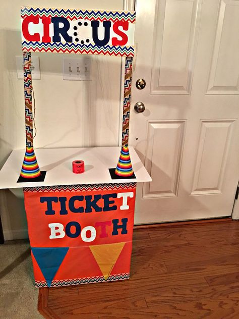 DIY Ticket Booth Cardboard Ticket Booth, Diy Ticket Booth, Diy Ticket, Stall Decorations, Witch Props, Ticket Booth, Elementary Classroom Decor, Counter Design, Insta Ideas