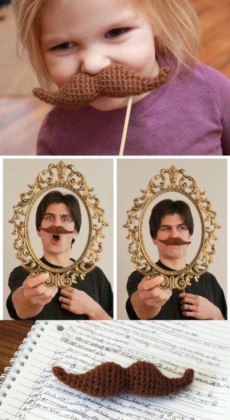 Free crochet pattern for a moustache/mustach. Fun for playtime and photo booths! Crochet Moustache Free Pattern, Mustache Crochet Pattern, Crochet Mustache Pattern Free, Crochet Mustache Pattern, Crochet Mustache, Crochet Beard, Crochet A Bear, Bear Ideas, Cutest Crochet